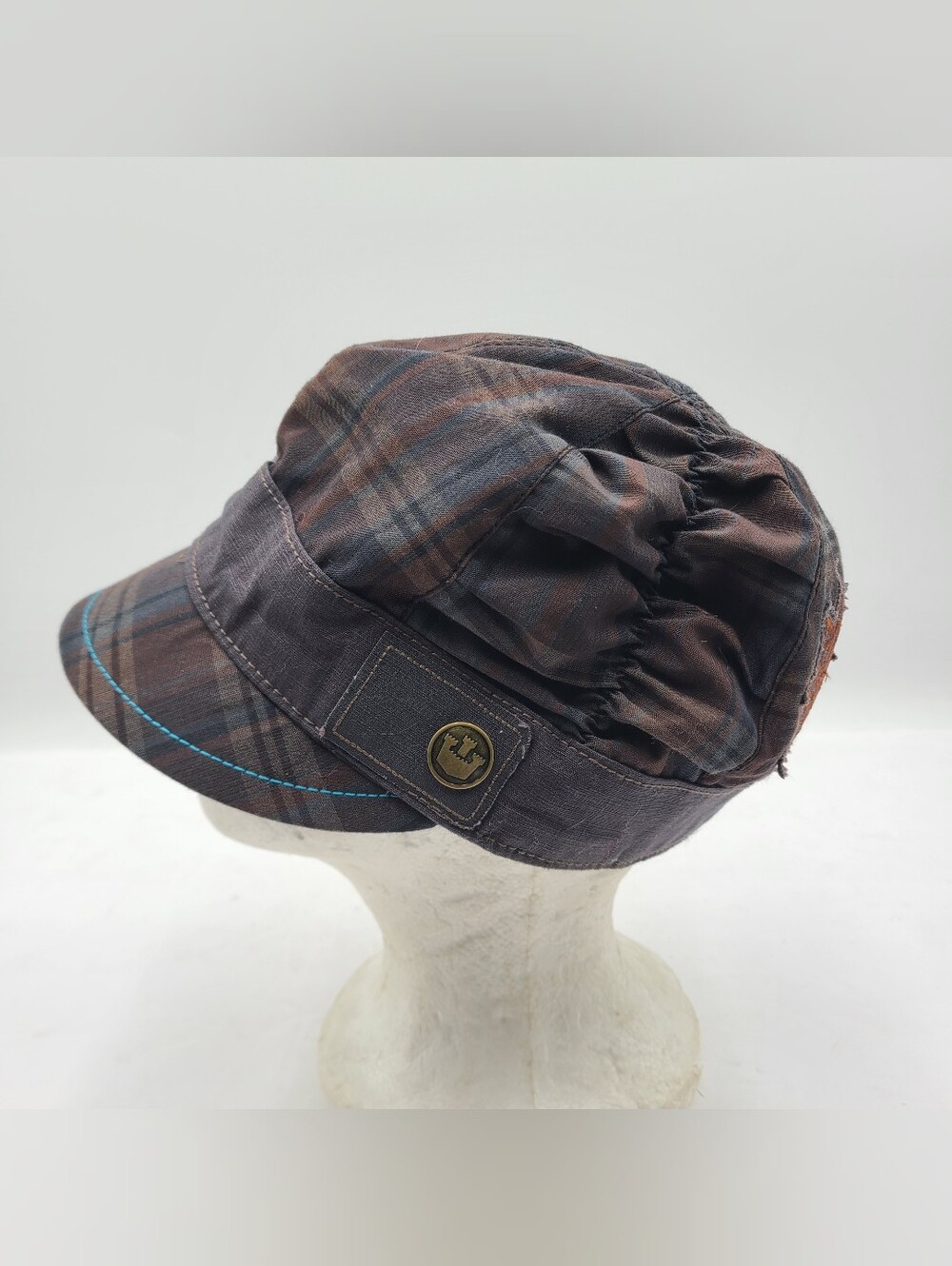 B55 Goorin Bros Womens Cadet Plaid Hat Size Large Newsboys Military